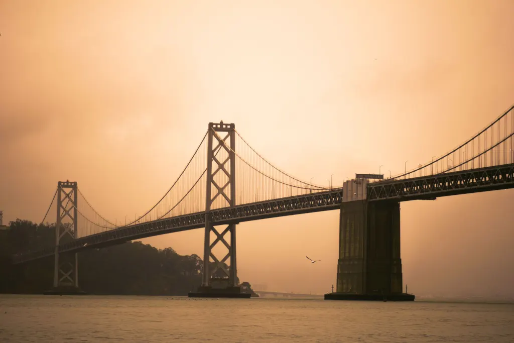 The Bay Bridge over San Francisco Bay at dusk
